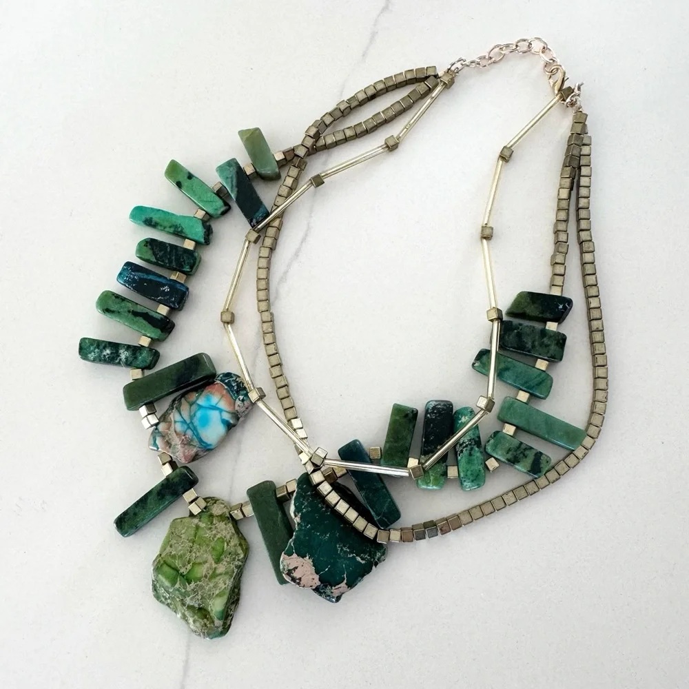 Handmade Graduated Trapezoid Statement Slab Beads Necklace